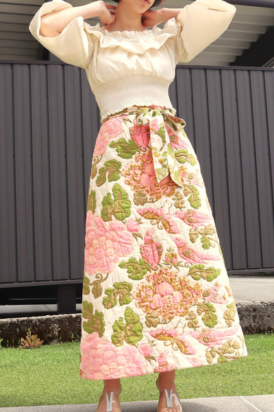 70s Pink Floral Quilted Skirt