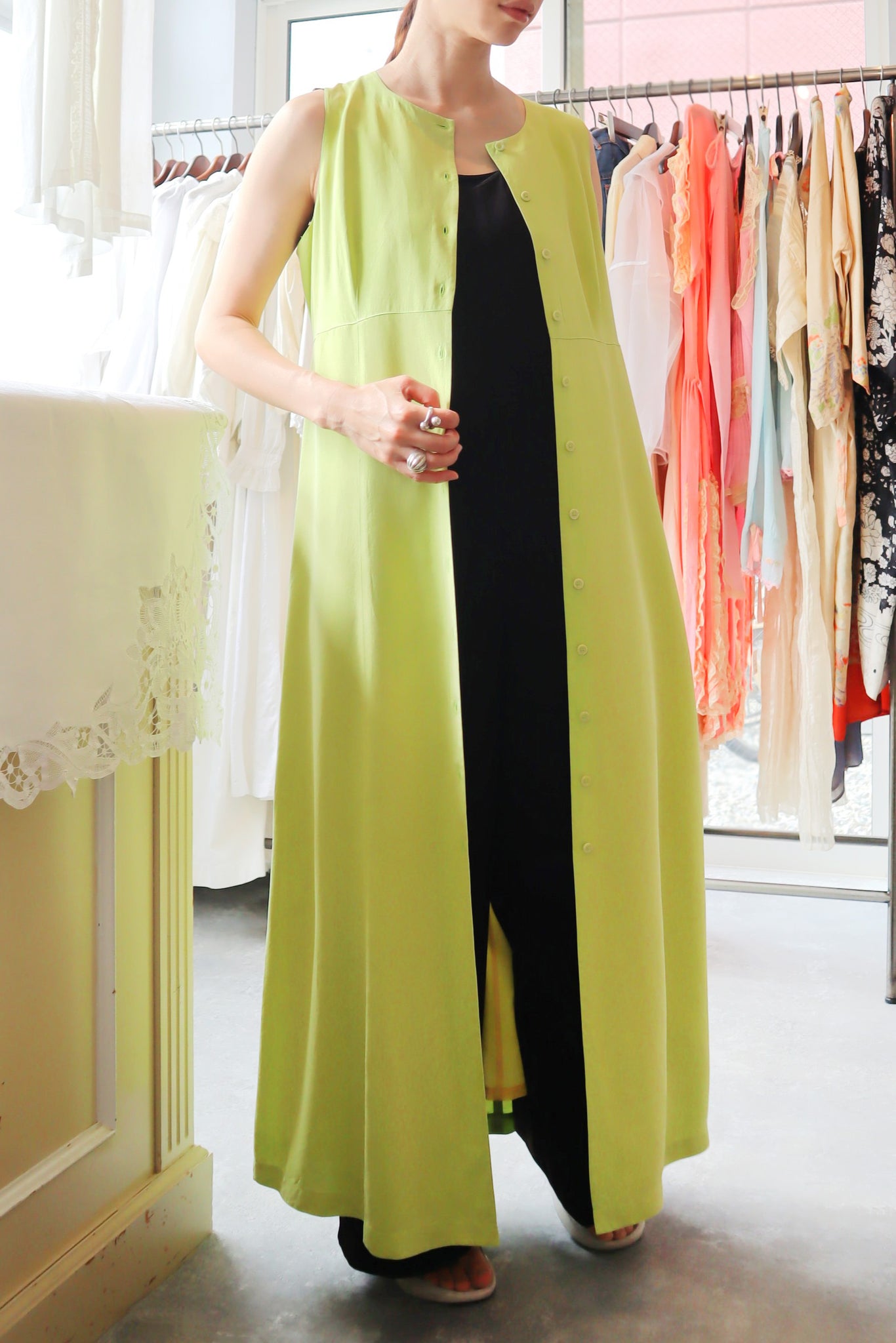 80s Lime Green Silk Dress