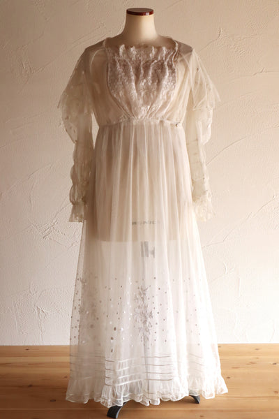 1890s–1900s Cotton Tulle Embroidered Cape Collar Dress