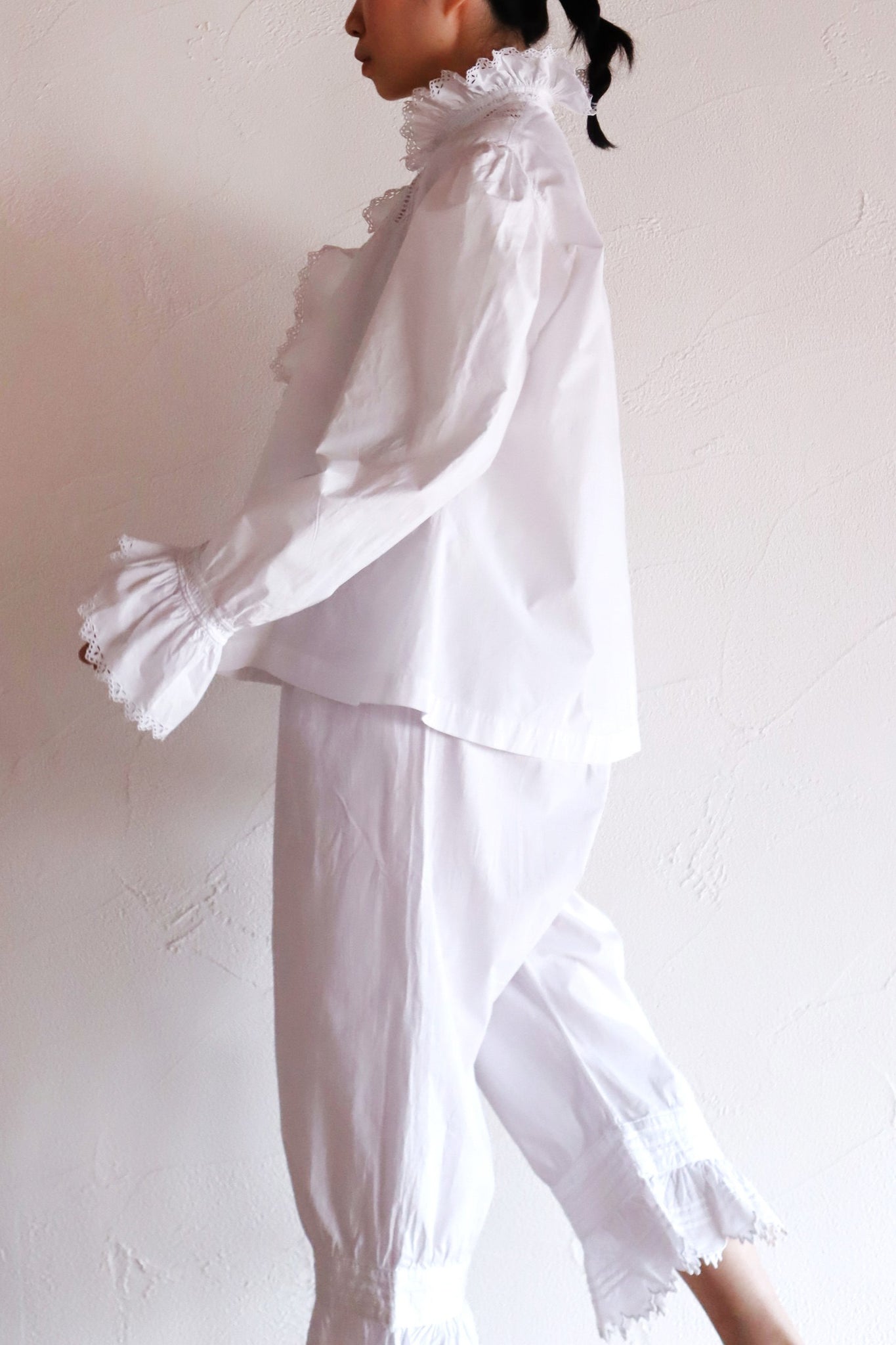 1900s French Hand-Embroidered White Blouse