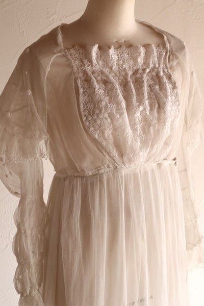 1890s–1900s Cotton Tulle Embroidered Cape Collar Dress