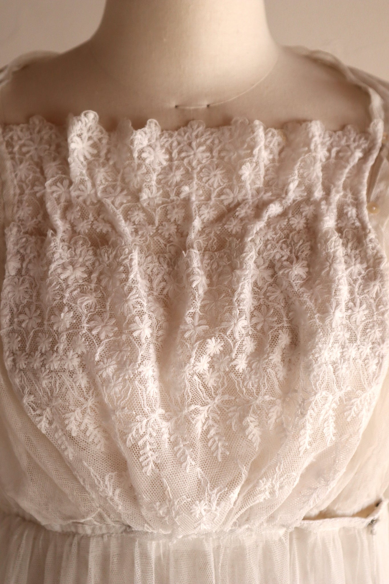 1890s–1900s Cotton Tulle Embroidered Cape Collar Dress