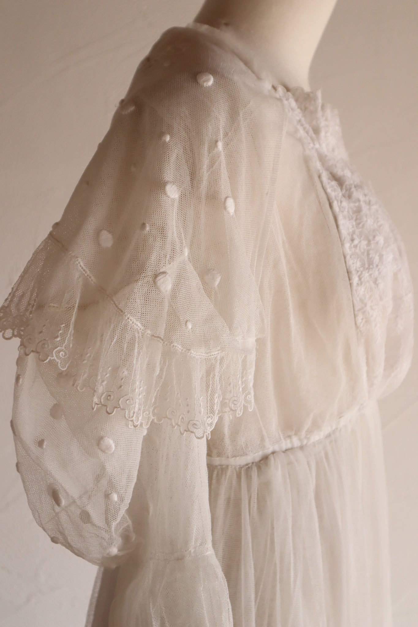 1890s–1900s Cotton Tulle Embroidered Cape Collar Dress