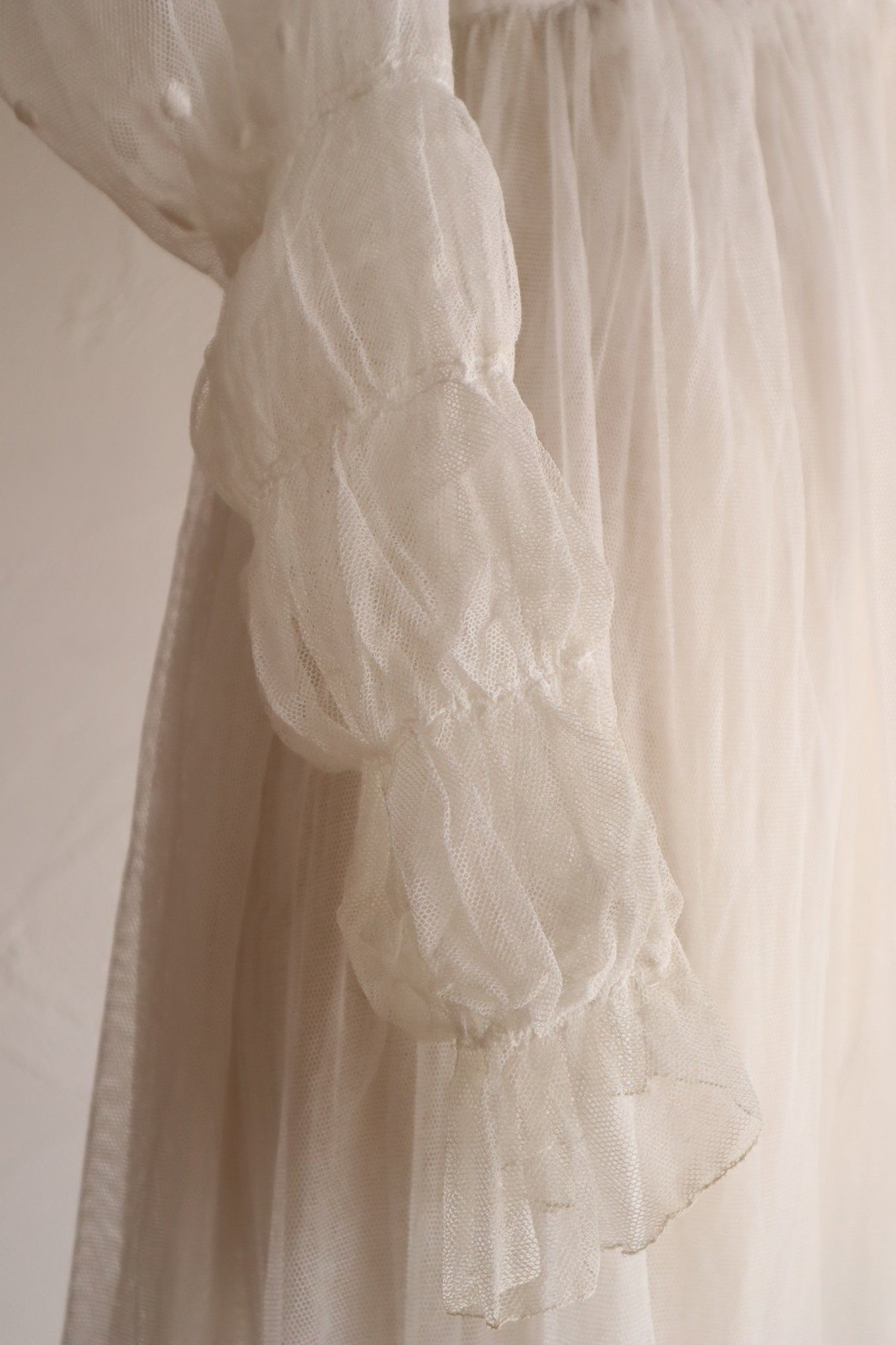 1890s–1900s Cotton Tulle Embroidered Cape Collar Dress