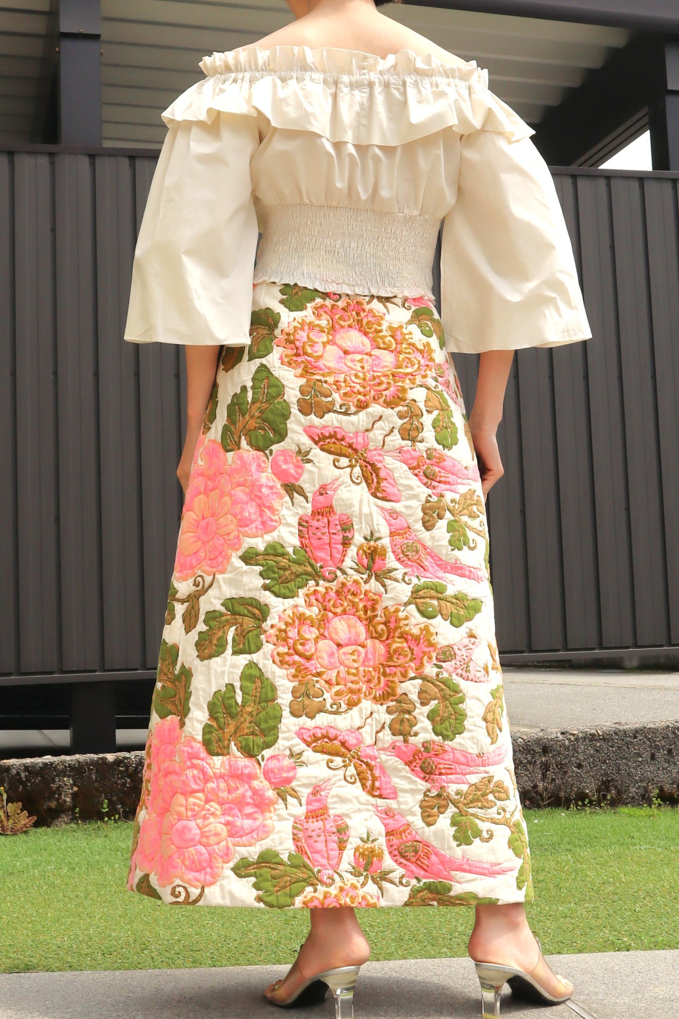 70s Pink Floral Quilted Skirt