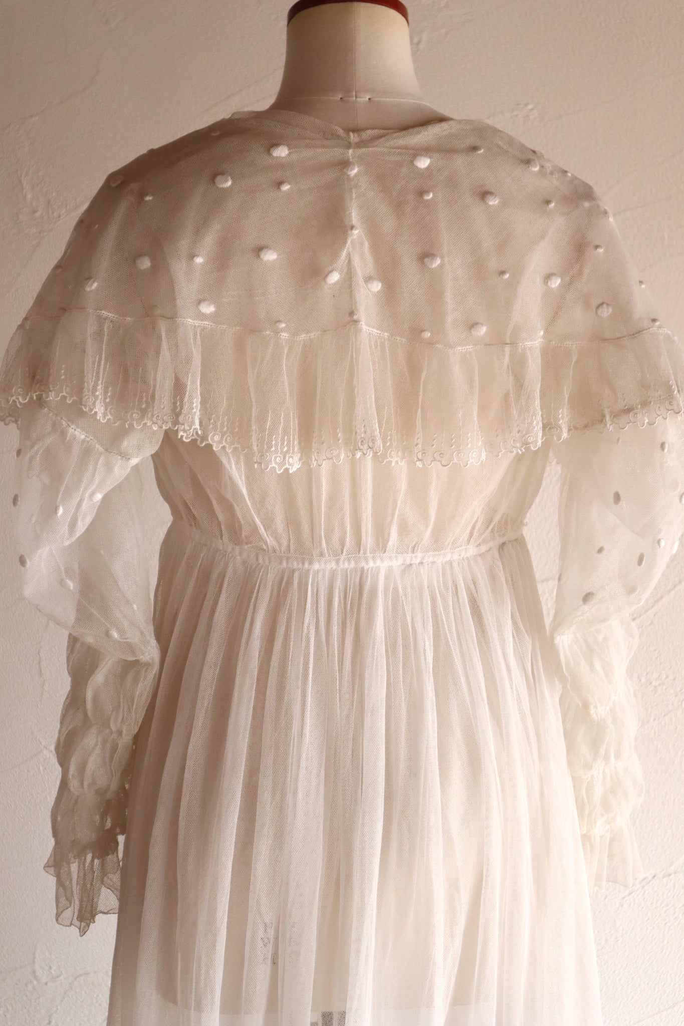 1890s–1900s Cotton Tulle Embroidered Cape Collar Dress