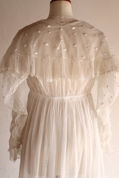 1890s–1900s Cotton Tulle Embroidered Cape Collar Dress