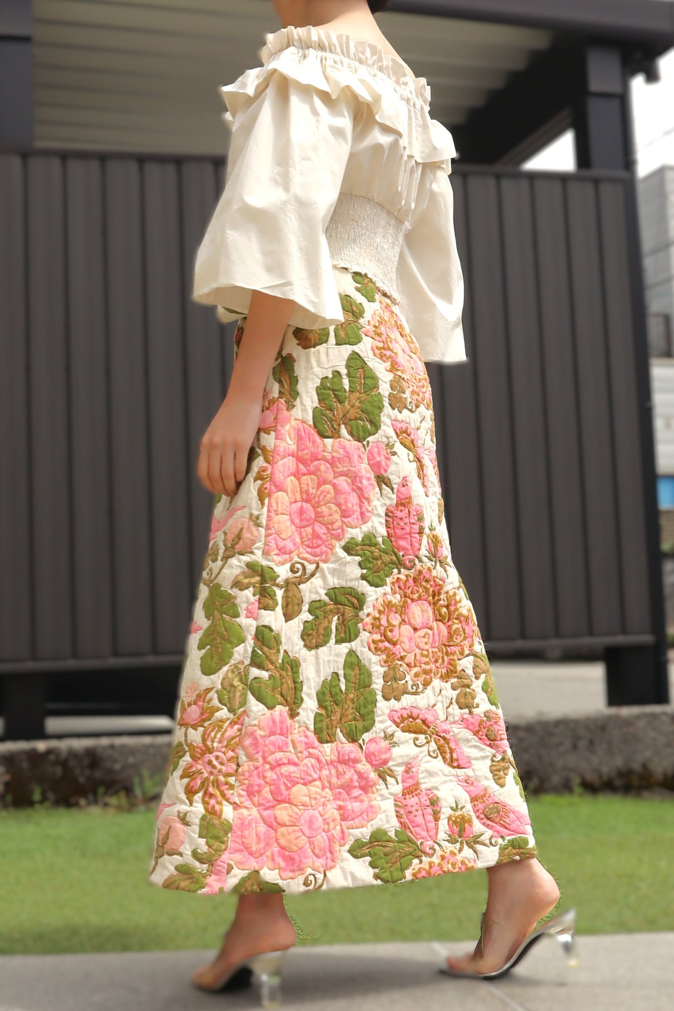 70s Pink Floral Quilted Skirt