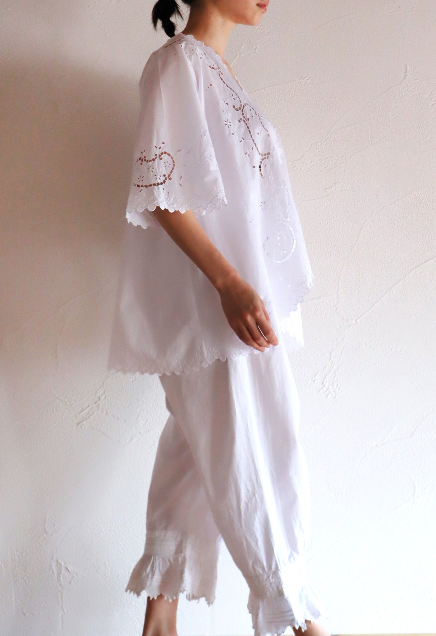 1920s French White Embroidery Bed Jacket