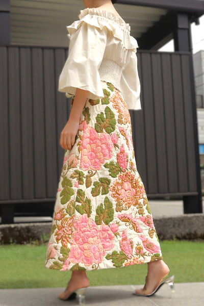 70s Pink Floral Quilted Skirt