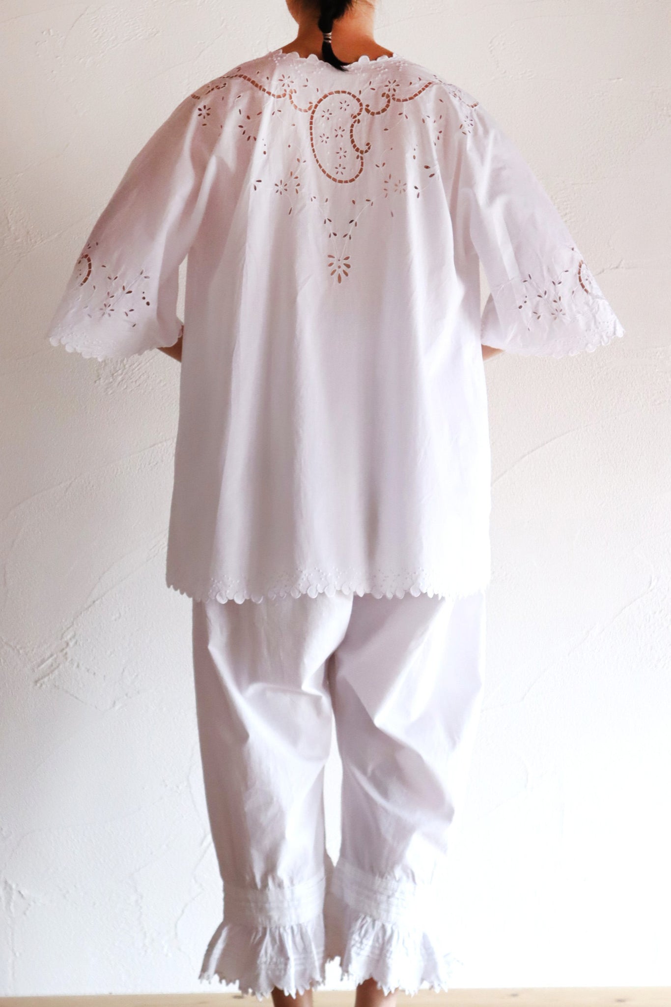 1920s French White Embroidery Bed Jacket