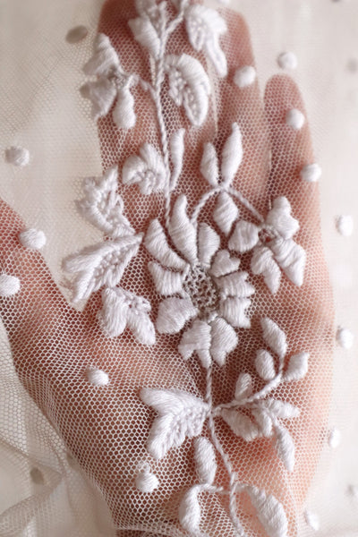 1890s–1900s Cotton Tulle Embroidered Cape Collar Dress