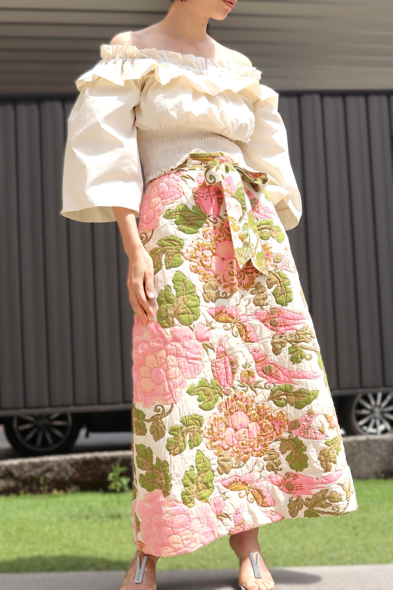 80s Off Shoulder Fluffy Blouse