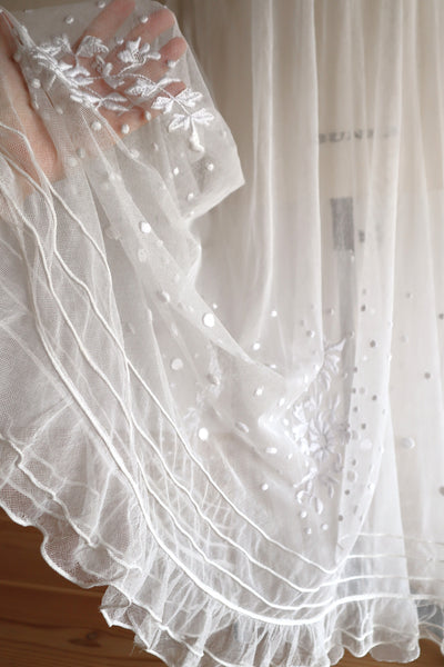 1890s–1900s Cotton Tulle Embroidered Cape Collar Dress
