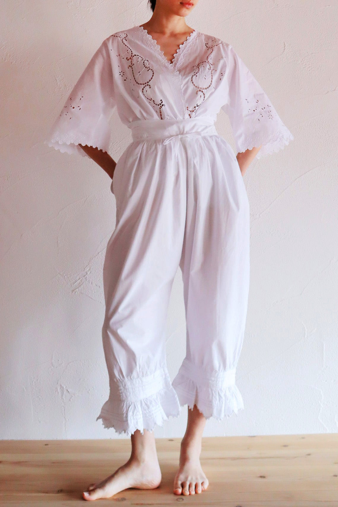 1920s French White Embroidery Bed Jacket