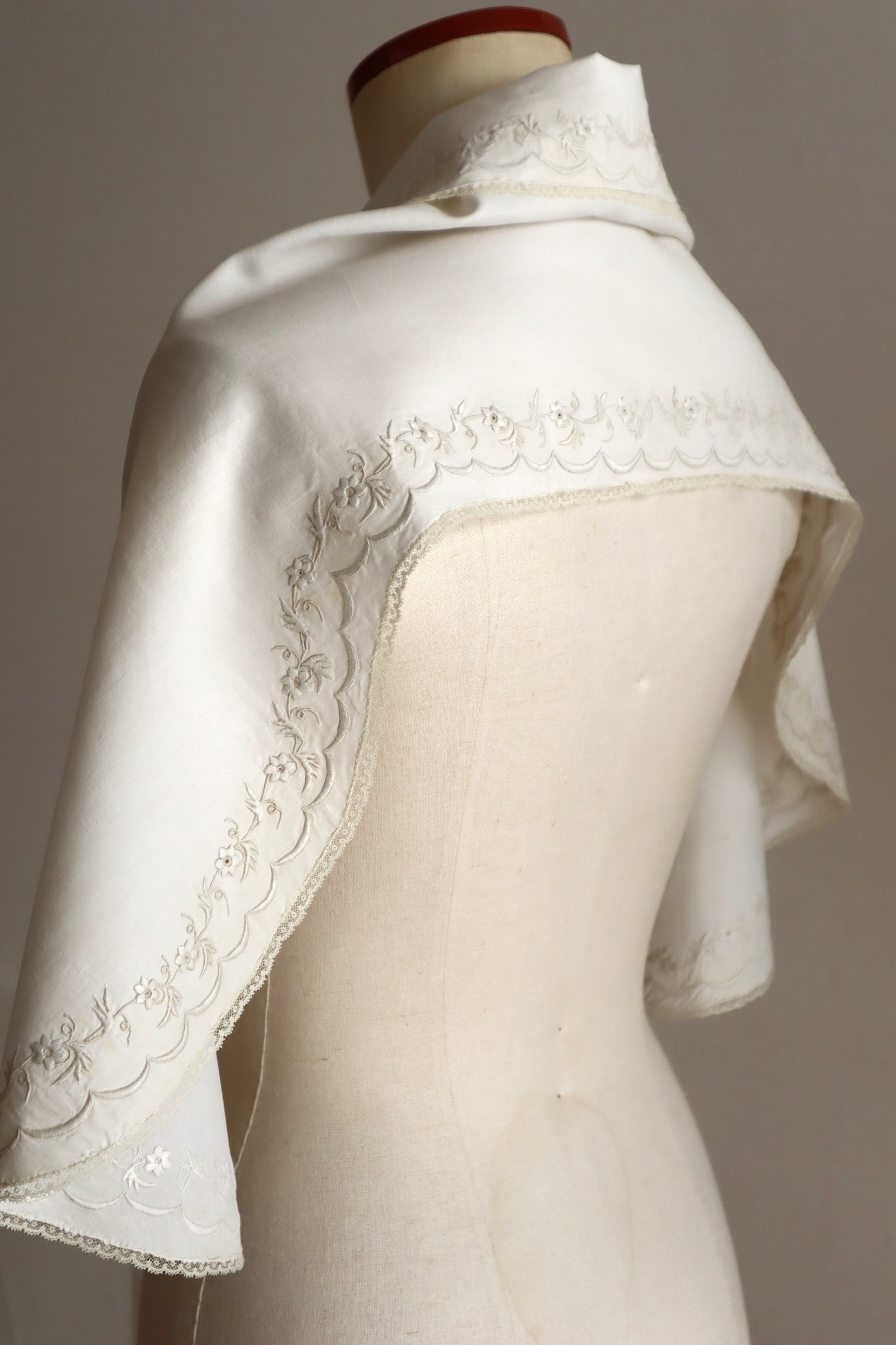 1900s–1910s British Edwardian Embroidered Bridal Cape