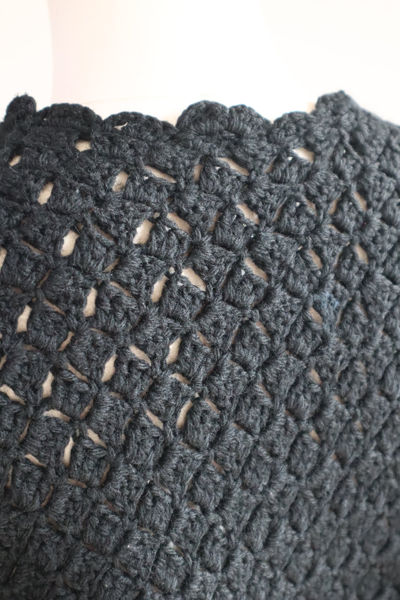 50s Hand Knit Black Wool Cape Cardigan