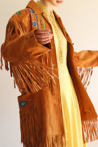 70s Beads Embroidery Suede Fringe Jacket