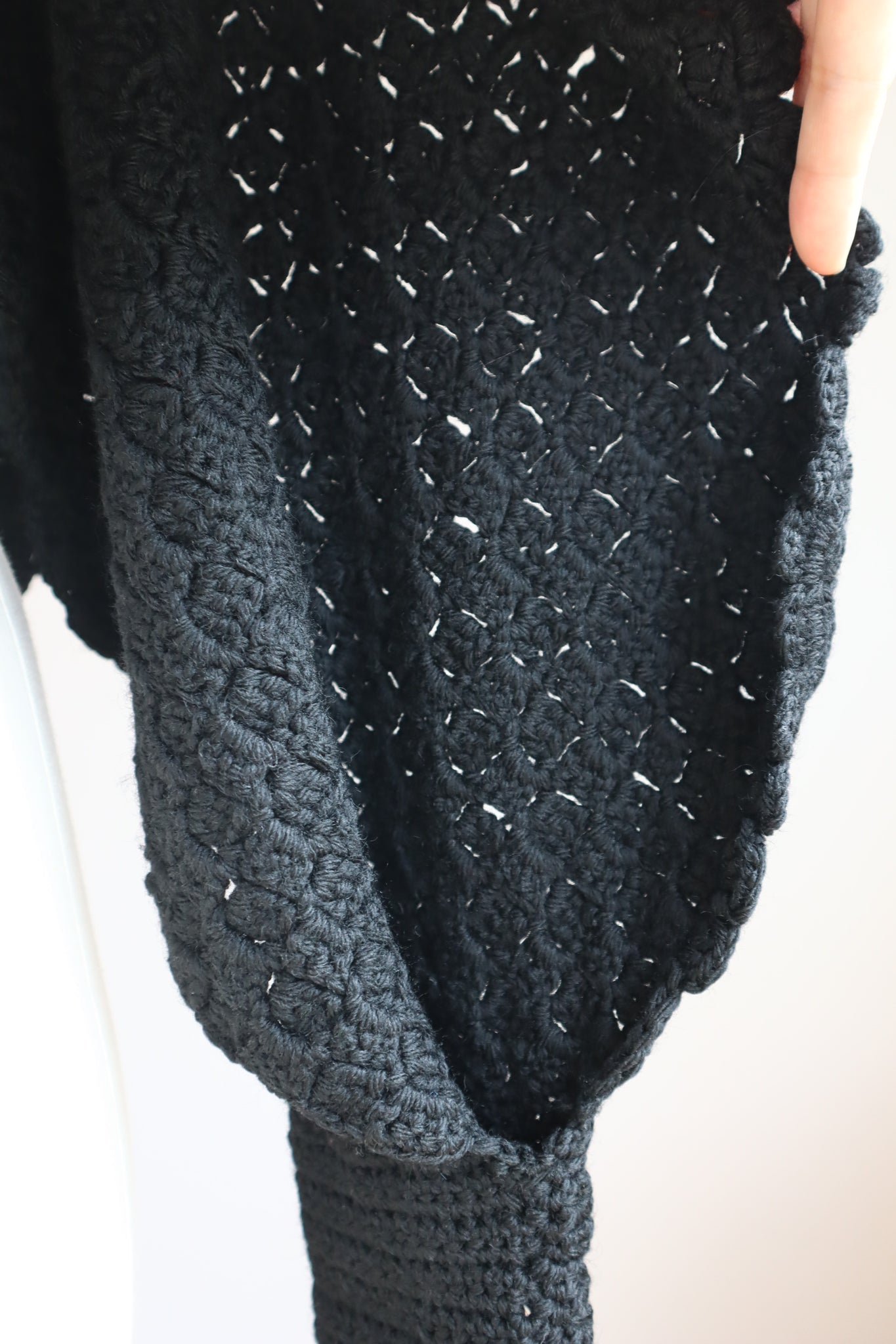 50s Hand Knit Black Wool Cape Cardigan