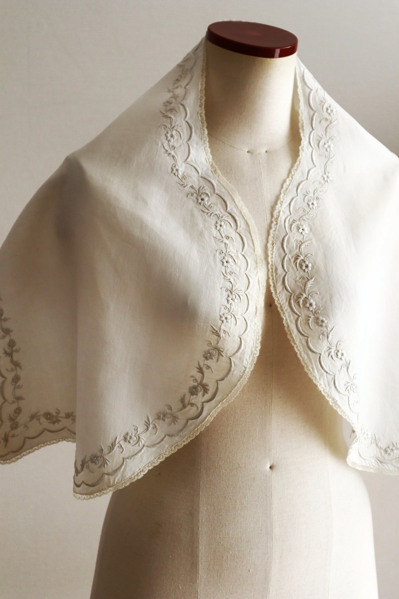 1900s–1910s British Edwardian Embroidered Bridal Cape