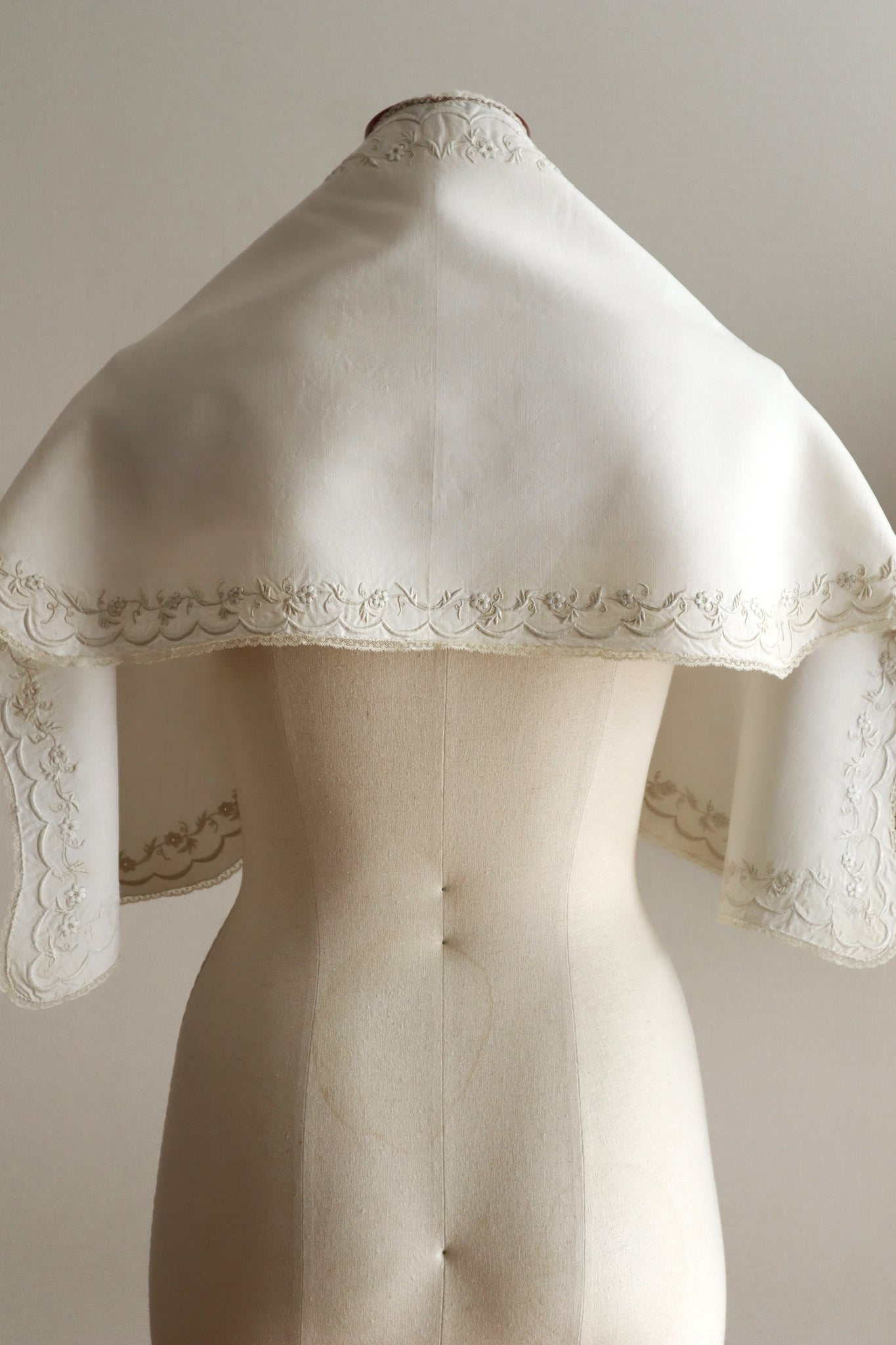 1900s–1910s British Edwardian Embroidered Bridal Cape