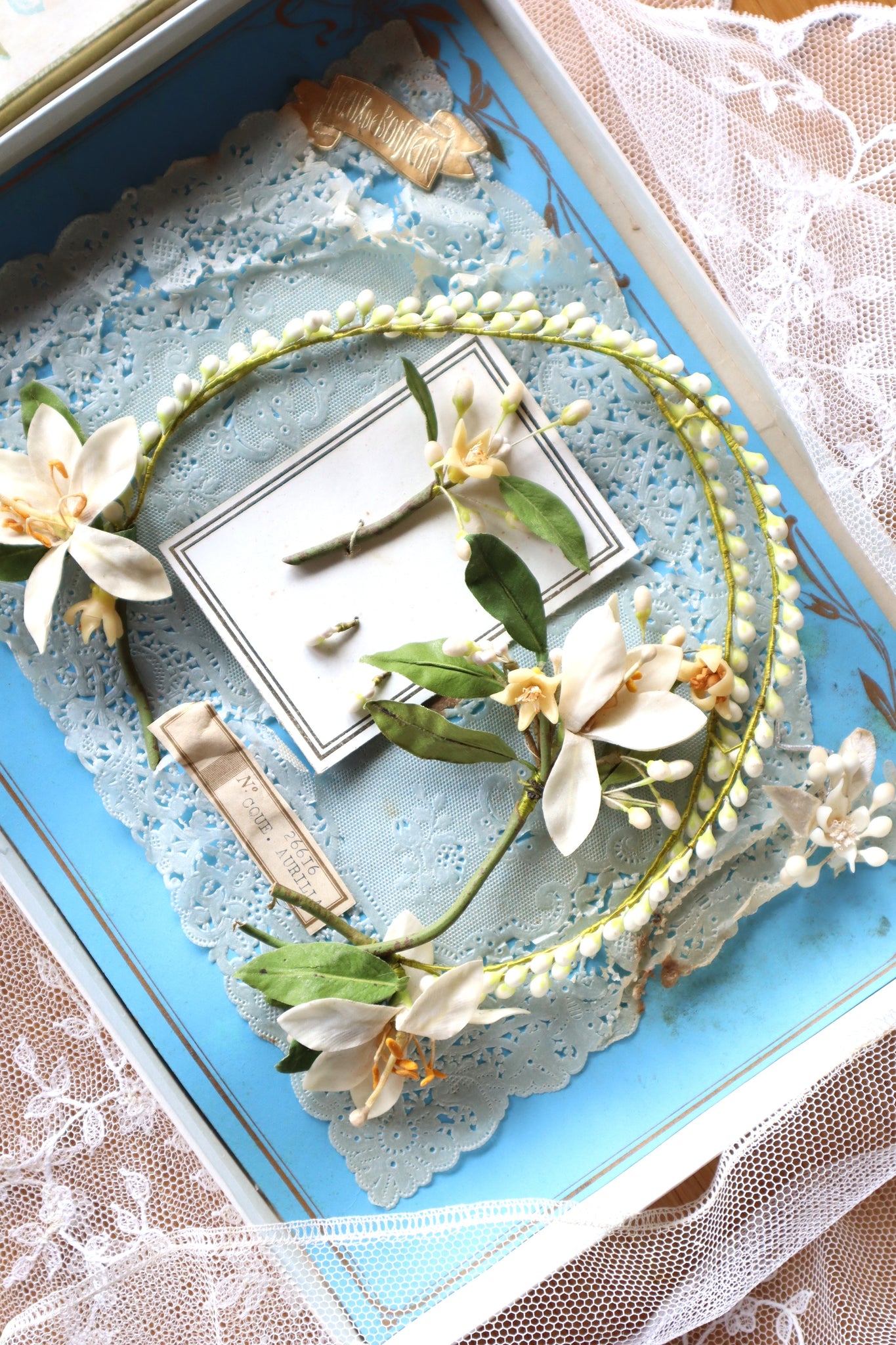 1920s French Orange Blossom Bridal Parure Set in Original Box