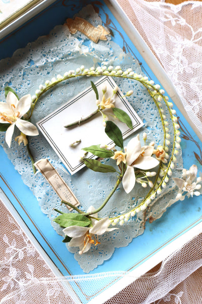 1920s French Orange Blossom Bridal Parure Set in Original Box