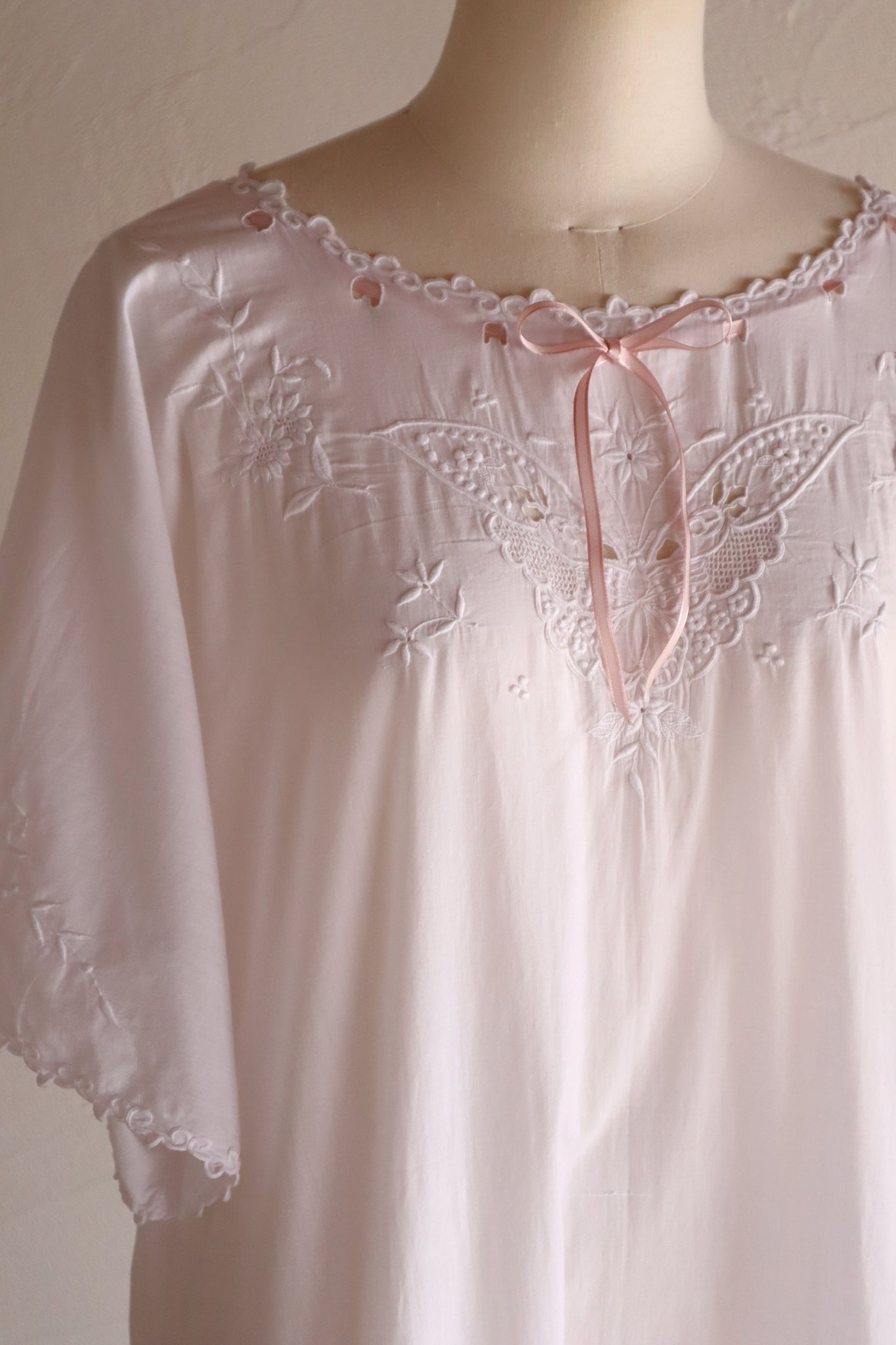 1920s–1930s Handmade French Cotton Nightdress with Hand Embroidery