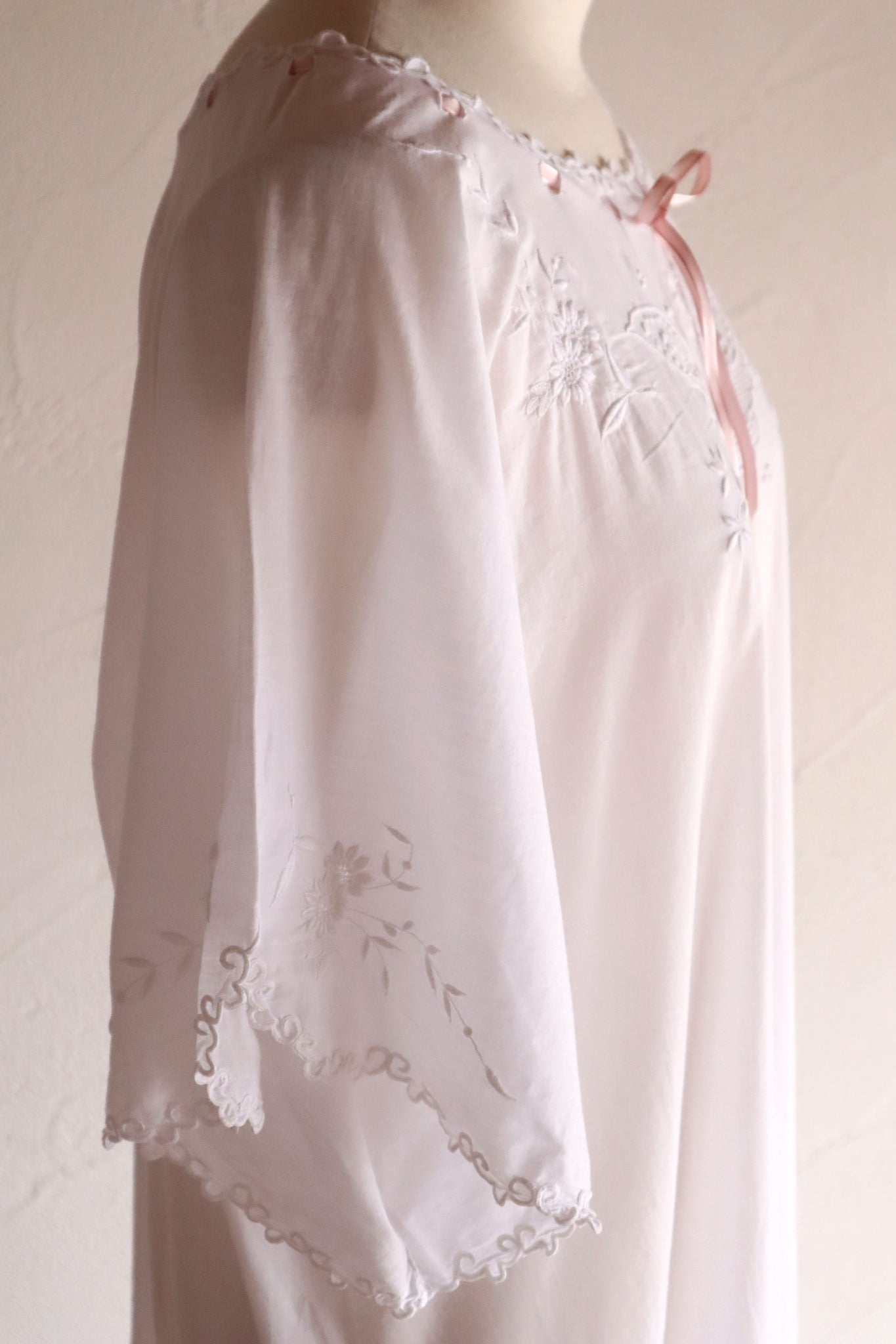 1920s–1930s Handmade French Cotton Nightdress with Hand Embroidery