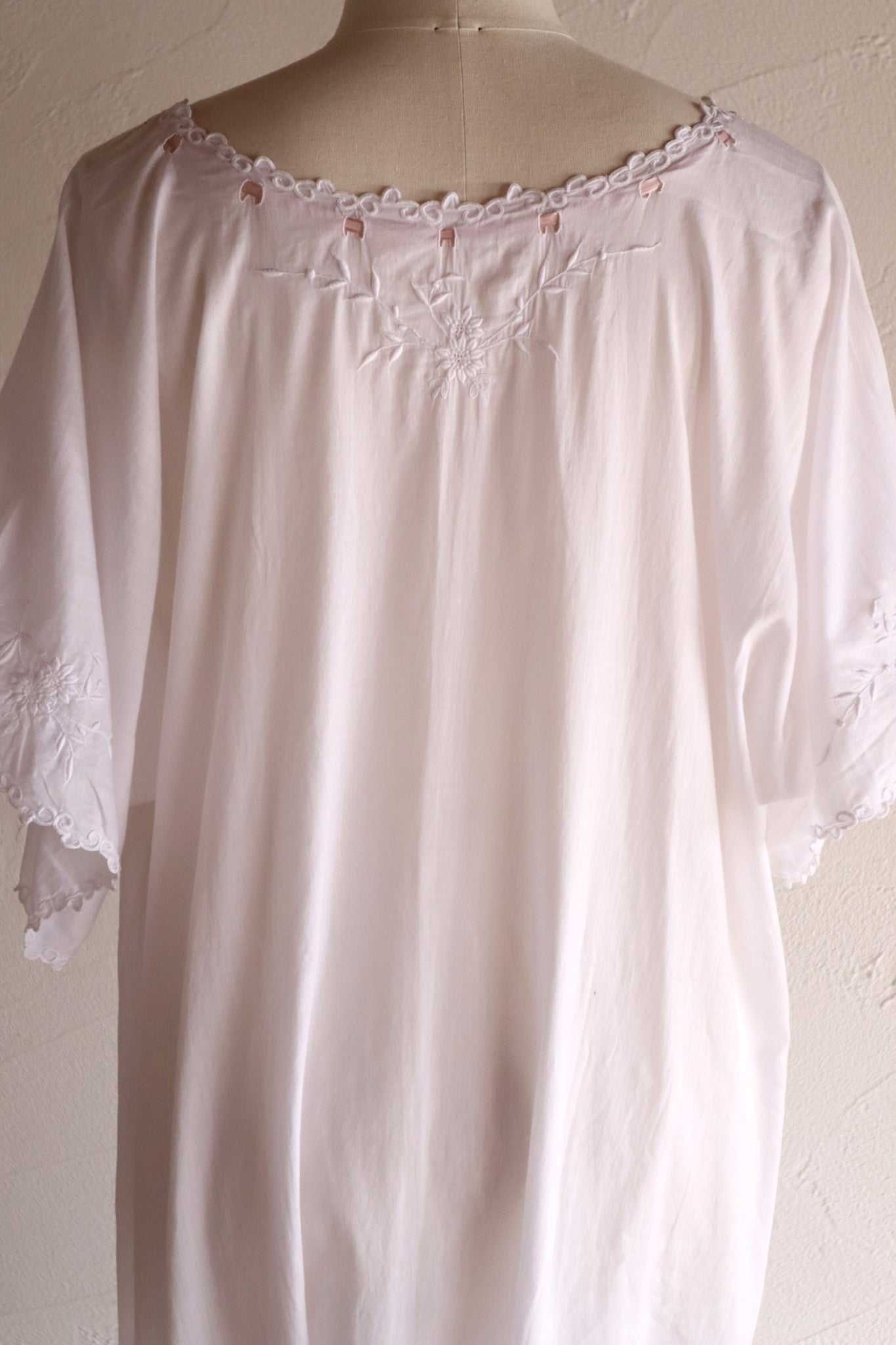 1920s–1930s Handmade French Cotton Nightdress with Hand Embroidery