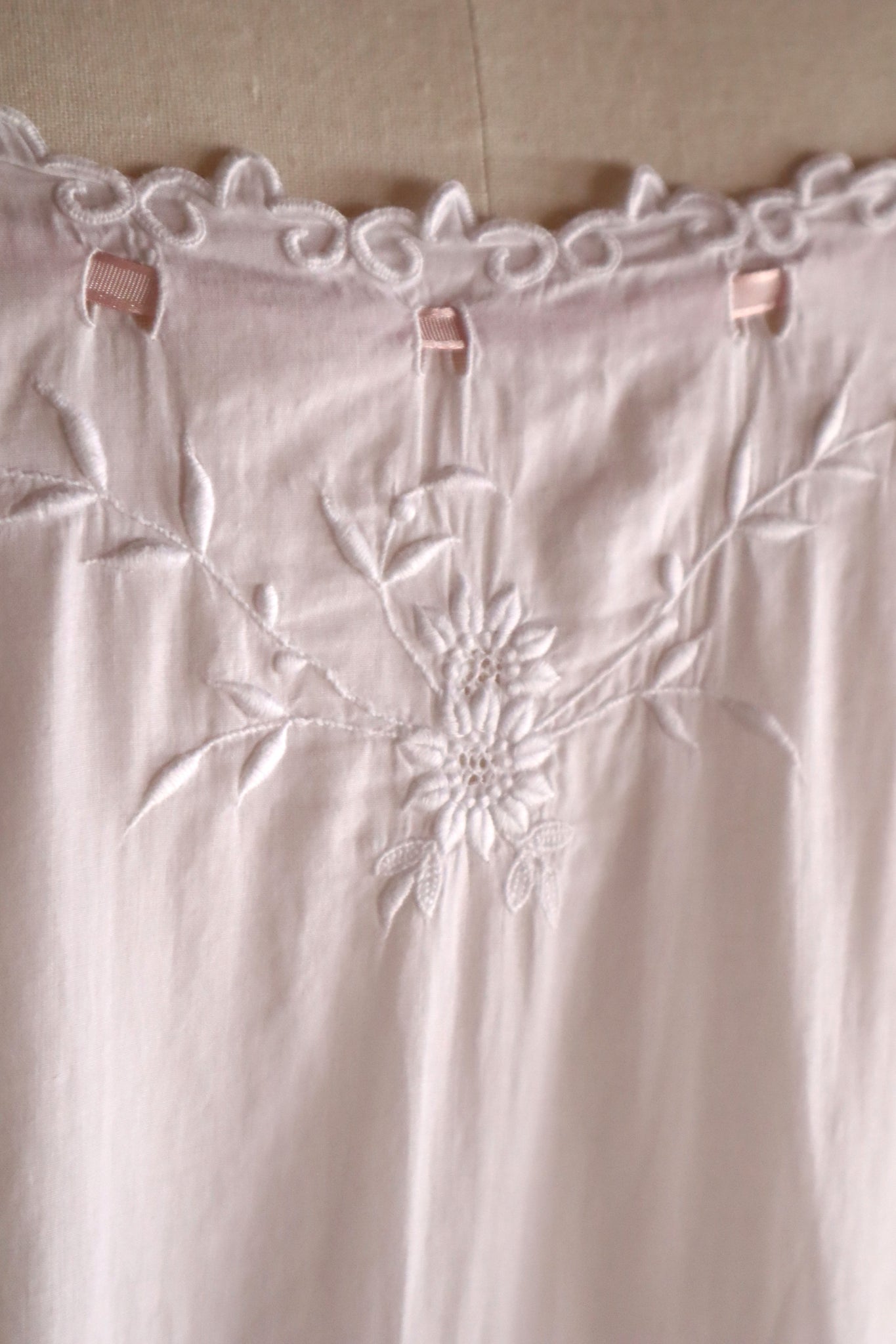 1920s–1930s Handmade French Cotton Nightdress with Hand Embroidery