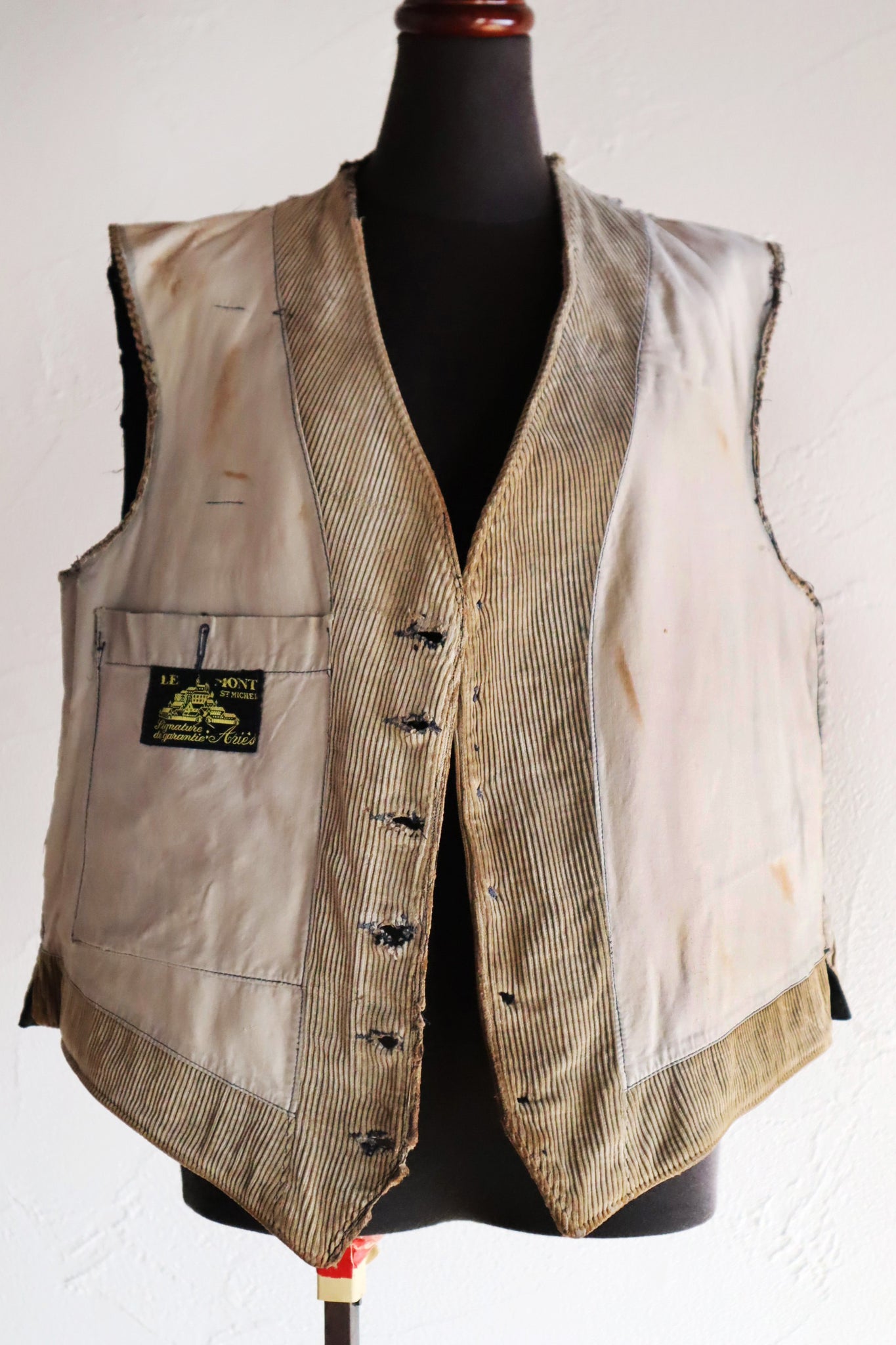 1930s-1940s Le Mont-Saint-Michel French Corduroy Work Vest
