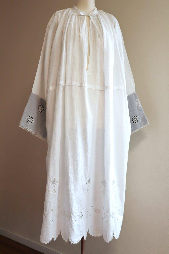 Antique Church Linen Tunic Dress Hand Embroidery