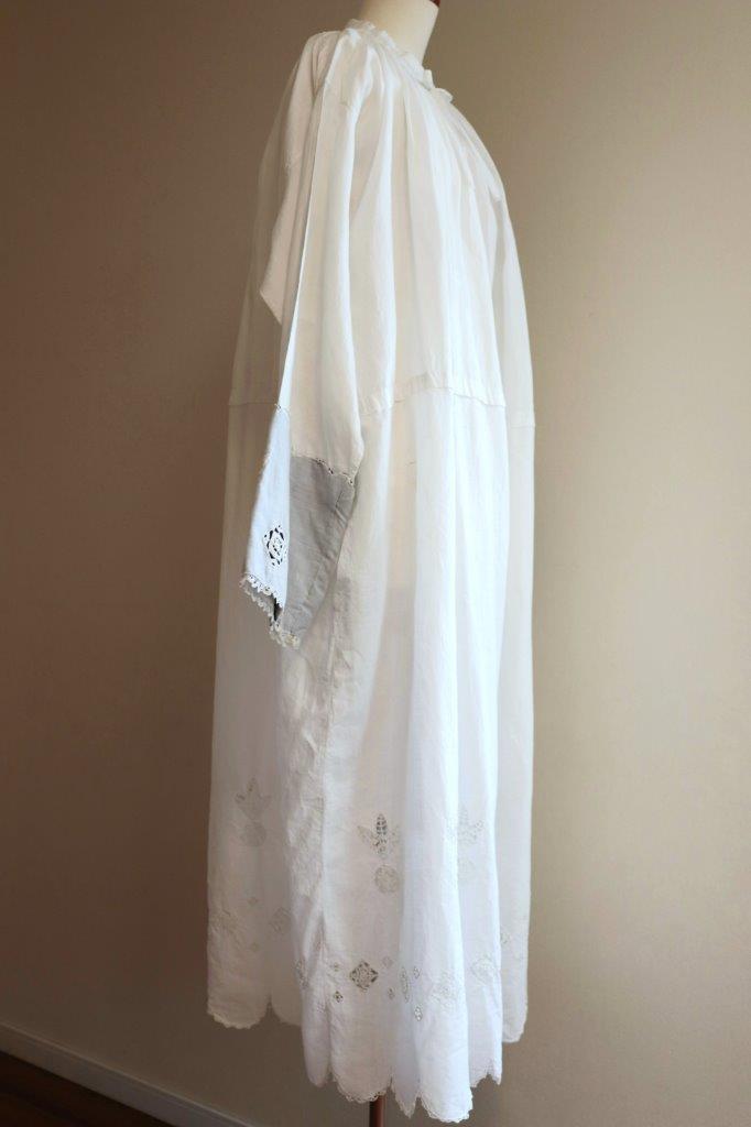 Antique Church Linen Tunic Dress Hand Embroidery