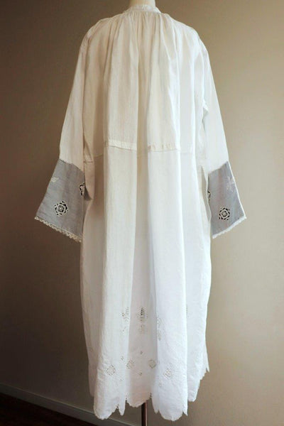 Antique Church Linen Tunic Dress Hand Embroidery