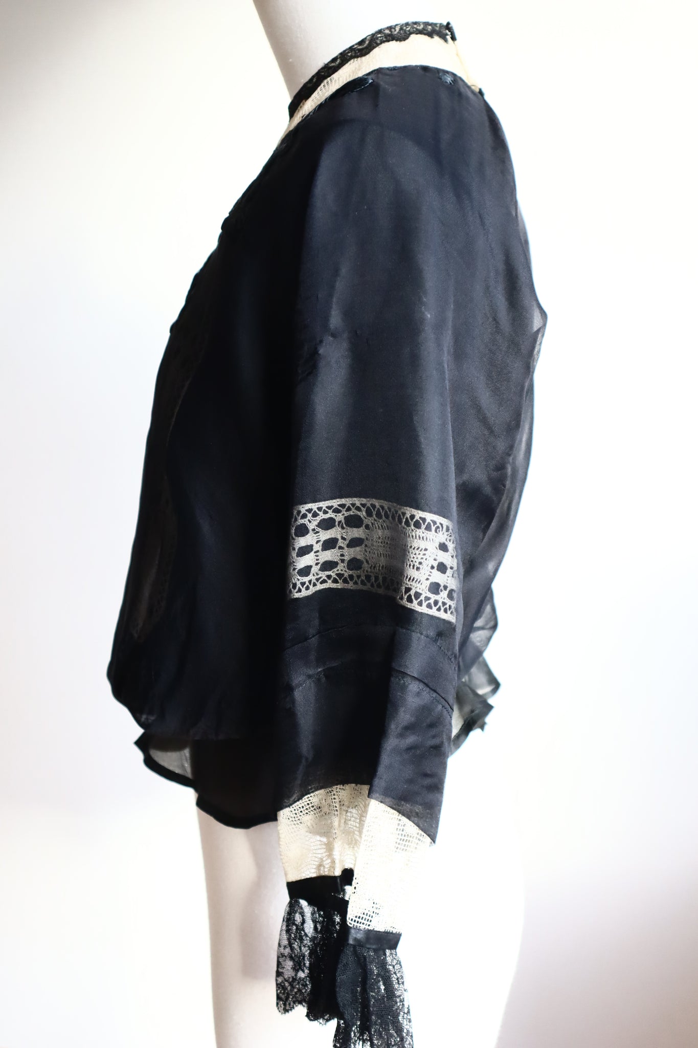1900s Embroidered Black Silk Display Blouse