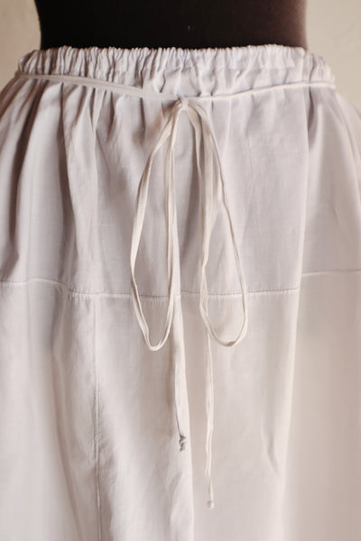 1900s White Cotton Drrawstring Skirt with Hand Cutwork