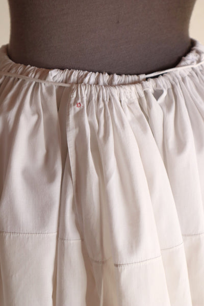 1900s White Cotton Drrawstring Skirt with Hand Cutwork