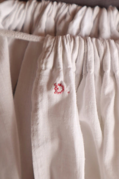 1900s White Cotton Drrawstring Skirt with Hand Cutwork