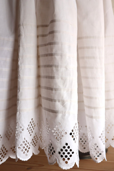 1900s White Cotton Drrawstring Skirt with Hand Cutwork
