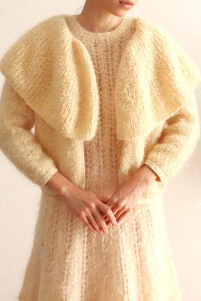 1950s–60s Hand-Knit Mohair Cape-Collar Cardigan