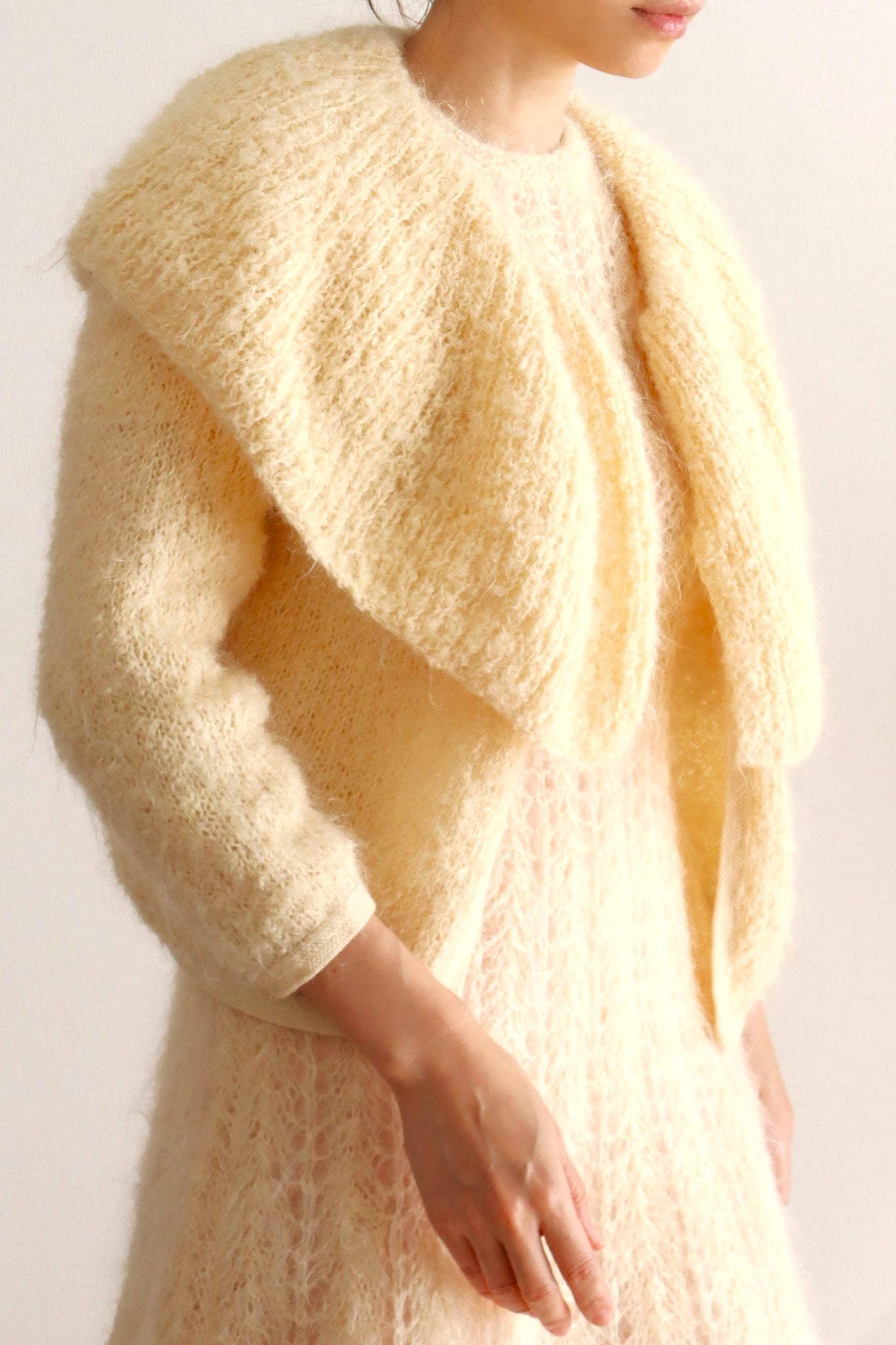 1950s–60s Hand-Knit Mohair Cape-Collar Cardigan