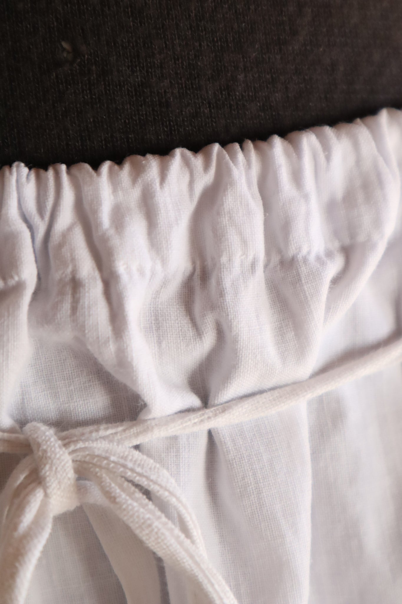 1900s White Cotton Drrawstring Skirt with Hand Cutwork