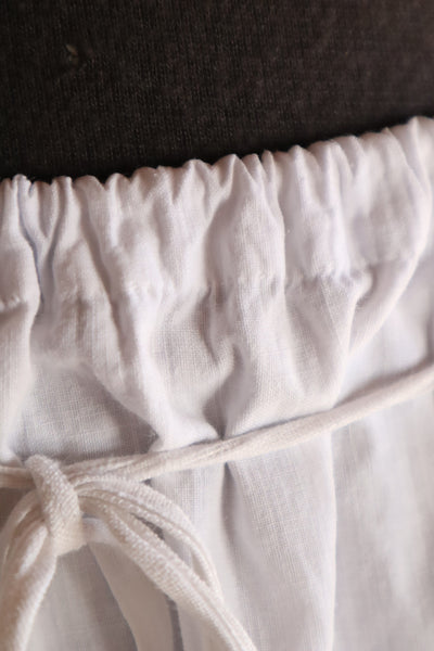 1900s White Cotton Drrawstring Skirt with Hand Cutwork
