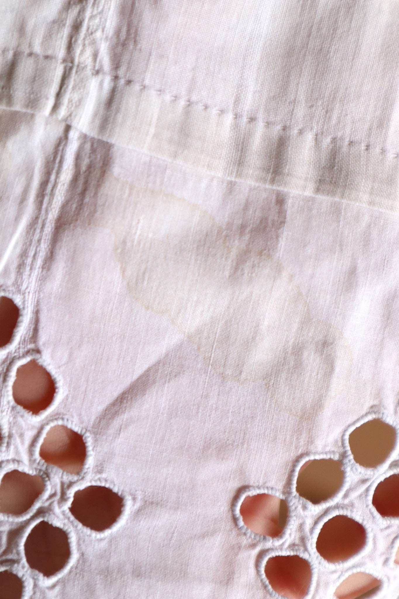 1900s White Cotton Drrawstring Skirt with Hand Cutwork