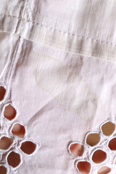 1900s White Cotton Drrawstring Skirt with Hand Cutwork