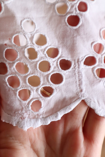 1900s White Cotton Drrawstring Skirt with Hand Cutwork