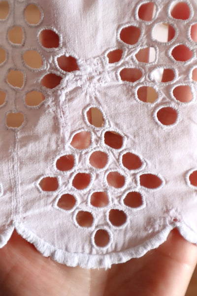 1900s White Cotton Drrawstring Skirt with Hand Cutwork