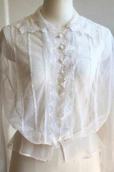 1910s Edwardian Tulle Lace Blouse
