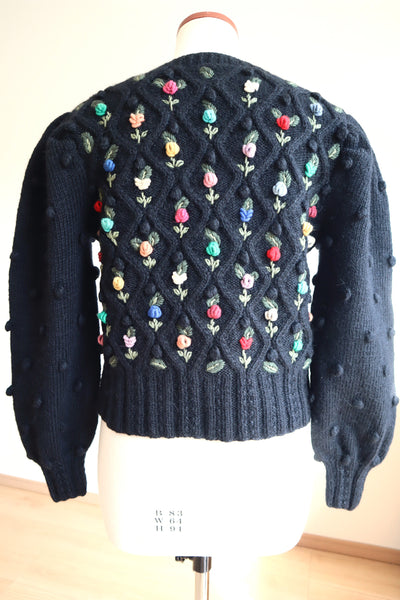 80s Black Hand Knitted Austrian Cardigan